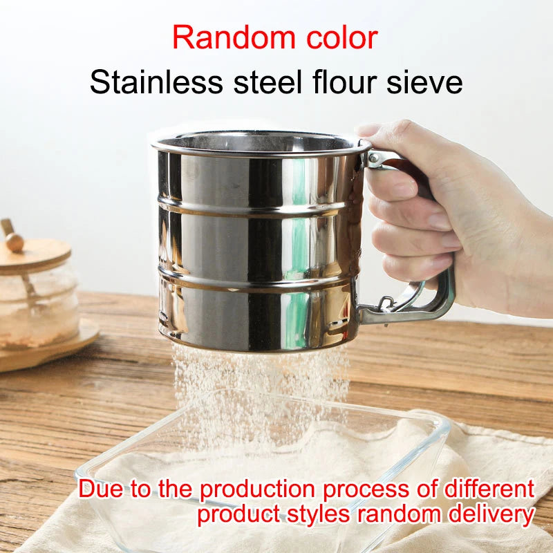 Stainless Steel Flour Sifter with Hand Press Design - Fine Mesh Baking Powder Sugar Shaker