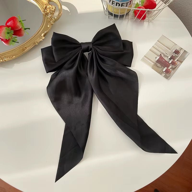 Elegant Bow Ribbon Hair Clip for Women and Girls – Solid Satin Barrettes and Ponytail Accessories, Ideal Gift for Spring