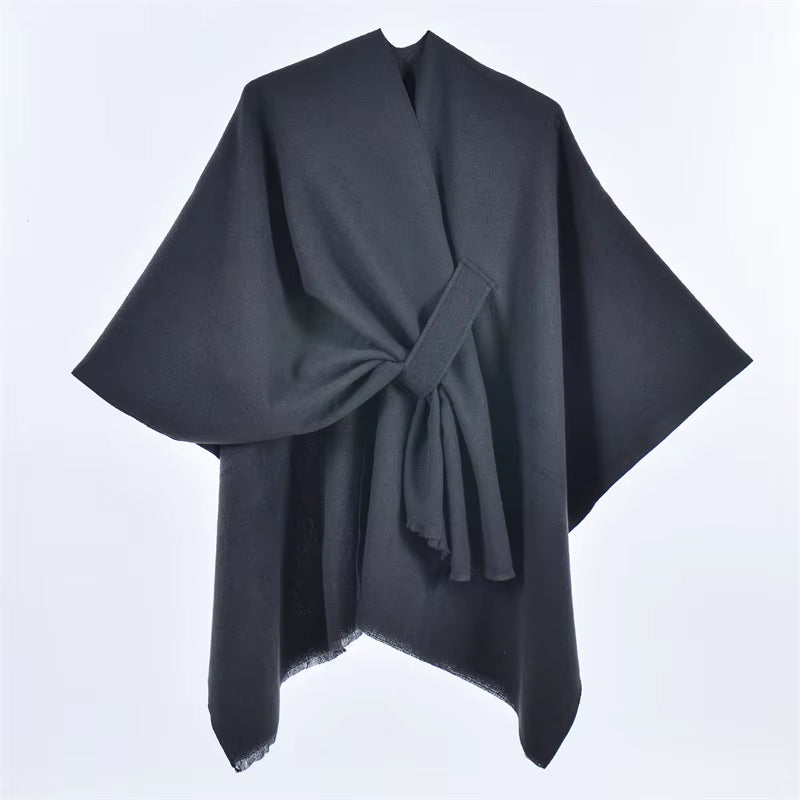 Chic Women's Shawl Wrap - Cozy Open Front Poncho Cape with Tassel Accents for Autumn and Winter