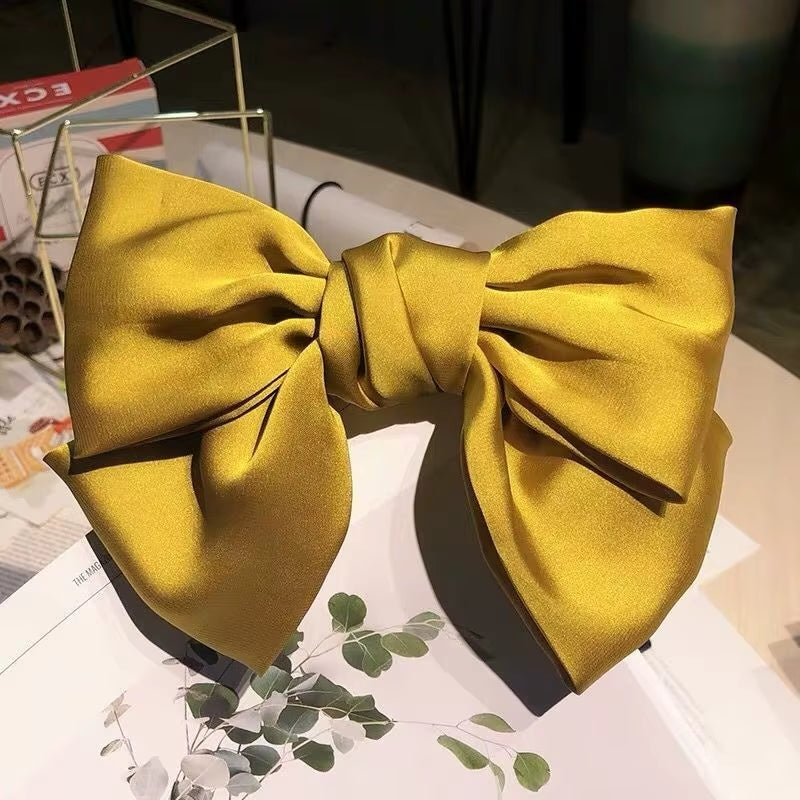 Elegant Bow Ribbon Hair Clip for Women and Girls – Solid Satin Barrettes and Ponytail Accessories, Ideal Gift for Spring
