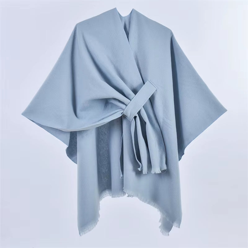 Chic Women's Shawl Wrap - Cozy Open Front Poncho Cape with Tassel Accents for Autumn and Winter