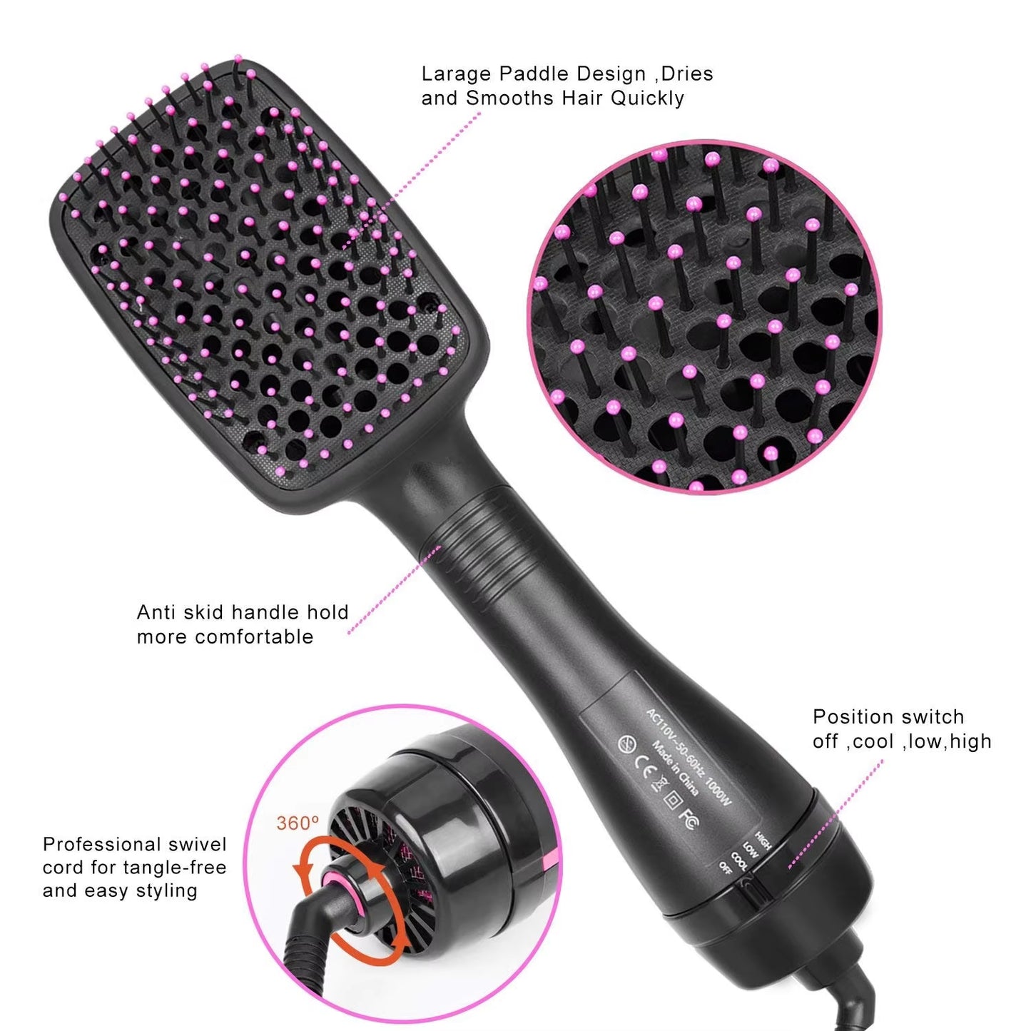 2-in-1 Multifunctional Hot Air Brush Comb and Straightener with Tangle-Free Technology