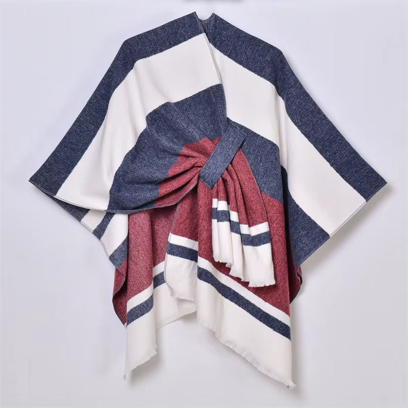 Chic Women's Shawl Wrap - Cozy Open Front Poncho Cape with Tassel Accents for Autumn and Winter