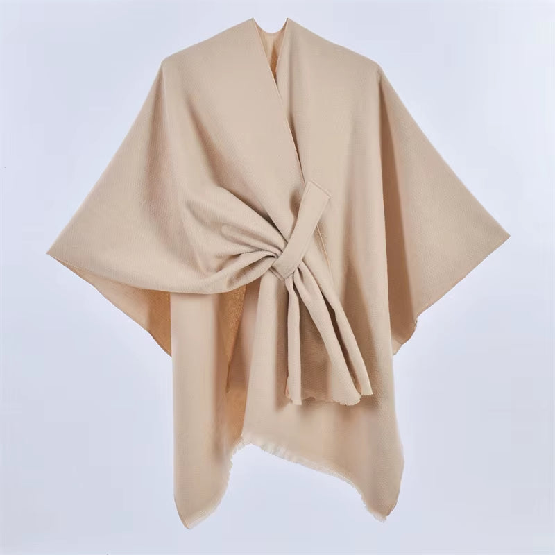 Chic Women's Shawl Wrap - Cozy Open Front Poncho Cape with Tassel Accents for Autumn and Winter