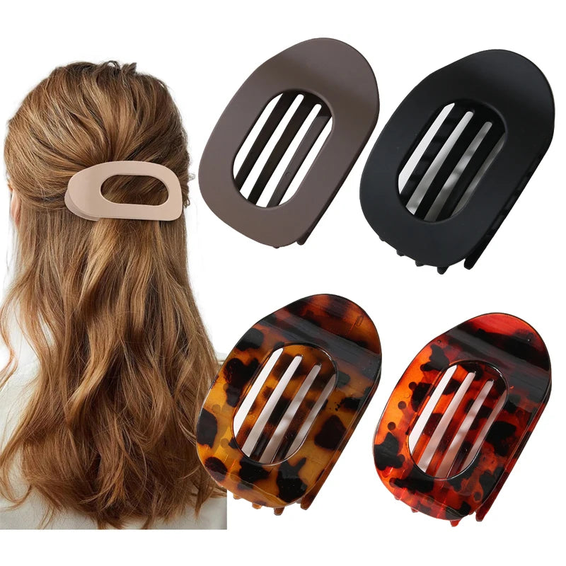 Elegant Leopard Print Oval Flat Hair Clips for Women - Trendy French Claw Hair Accessories