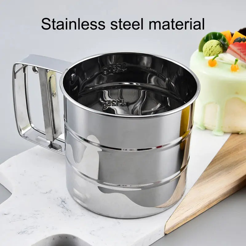 Stainless Steel Flour Sifter with Hand Press Design - Fine Mesh Baking Powder Sugar Shaker