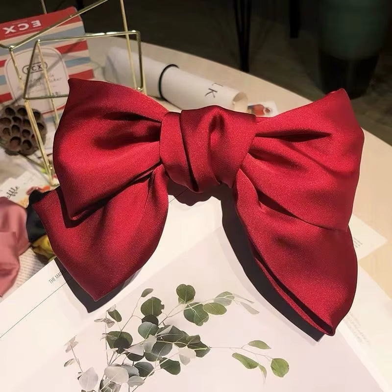 Elegant Bow Ribbon Hair Clip for Women and Girls – Solid Satin Barrettes and Ponytail Accessories, Ideal Gift for Spring