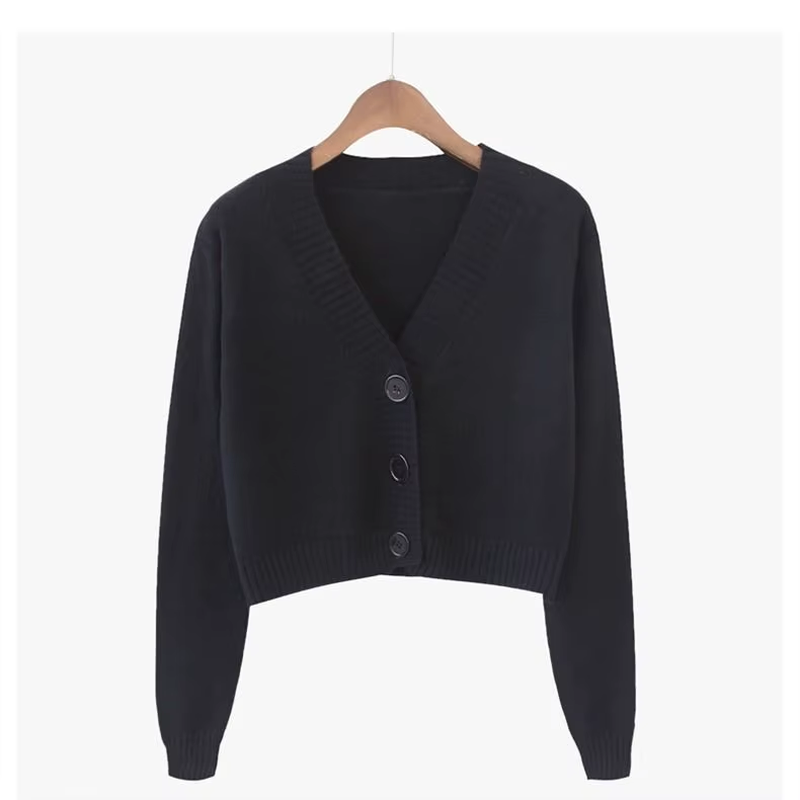 Chic Korean-Inspired Cropped Cardigan for Women - Stylish Long Sleeve V-Neck Sweater in Trendy Green and Blue
