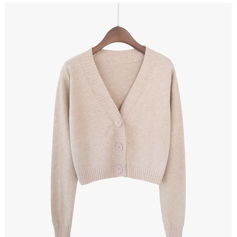 Chic Korean-Inspired Cropped Cardigan for Women - Stylish Long Sleeve V-Neck Sweater in Trendy Green and Blue