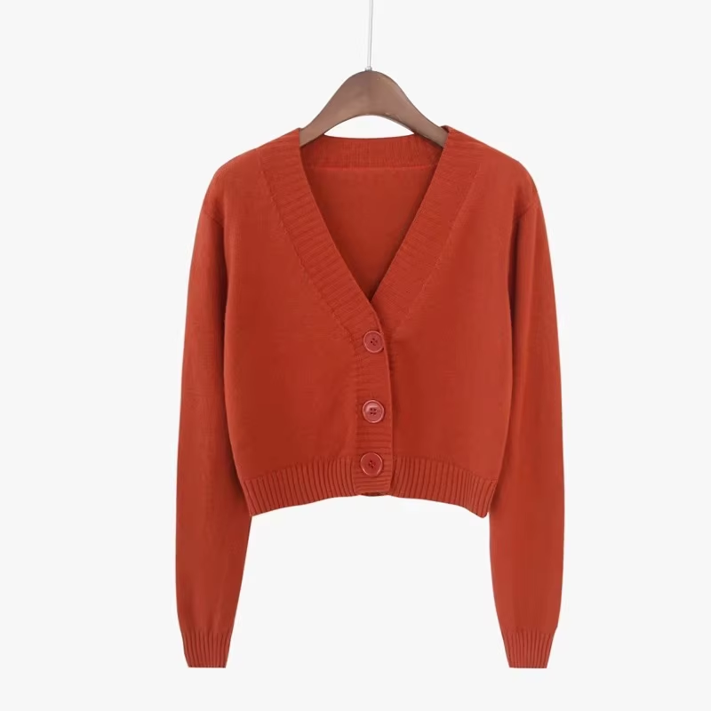 Chic Korean-Inspired Cropped Cardigan for Women - Stylish Long Sleeve V-Neck Sweater in Trendy Green and Blue
