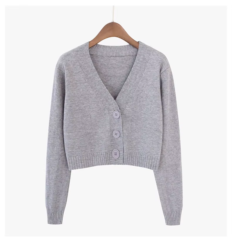 Chic Korean-Inspired Cropped Cardigan for Women - Stylish Long Sleeve V-Neck Sweater in Trendy Green and Blue