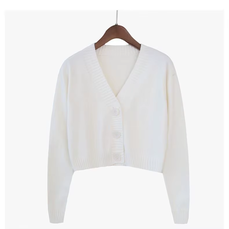 Chic Korean-Inspired Cropped Cardigan for Women - Stylish Long Sleeve V-Neck Sweater in Trendy Green and Blue