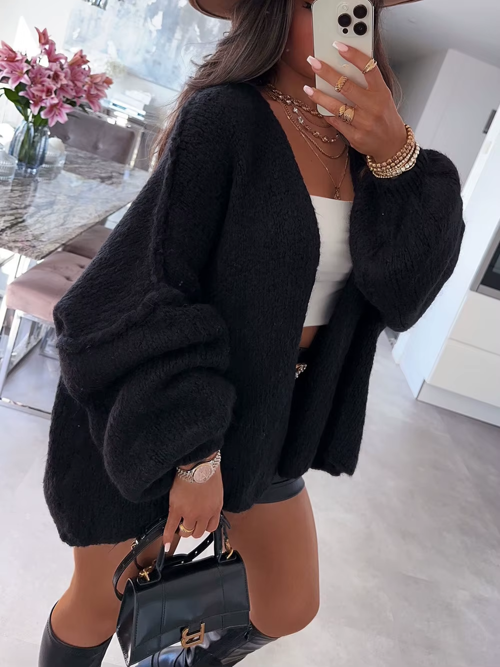 Chic Women's Mid-Length Knitted Cardigan Jacket - Perfect for Autumn & Winter!