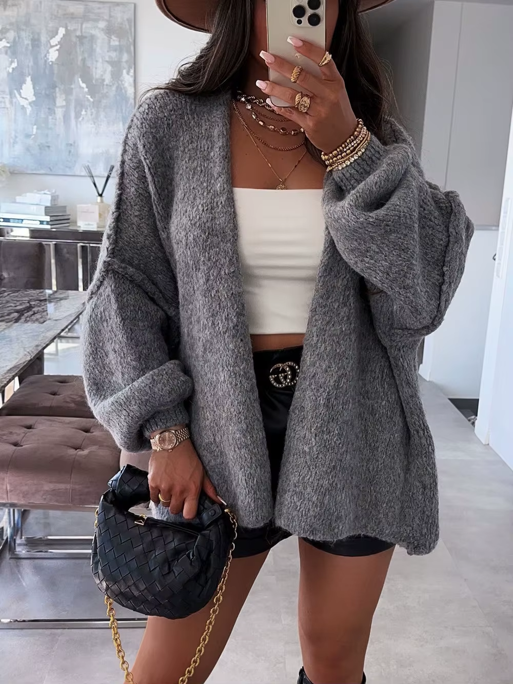 Chic Women's Mid-Length Knitted Cardigan Jacket - Perfect for Autumn & Winter!