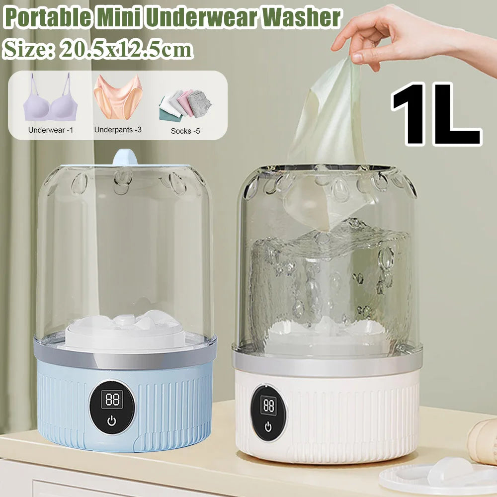 Rechargeable Mini Electric Underwear Washer - 1L Portable Wireless Laundry Machine for Socks and Small Garments