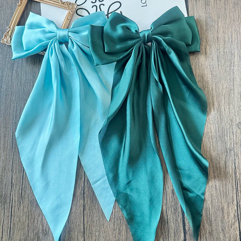 Elegant Bow Ribbon Hair Clip for Women and Girls – Solid Satin Barrettes and Ponytail Accessories, Ideal Gift for Spring
