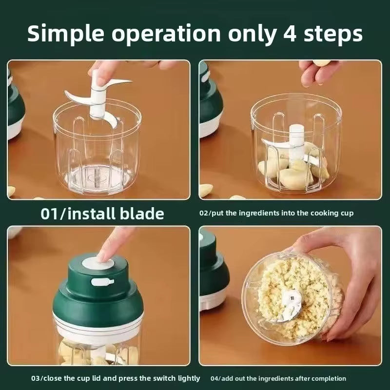 Compact Electric Garlic Chopper and Meat Grinder - Durable Vegetable Crusher and Baby Food Maker