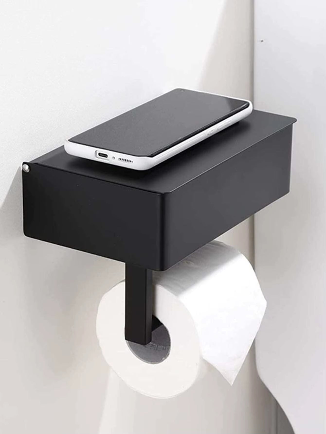 Black Iron Wall-Mounted Toilet Paper and Wet Wipes Holder with Storage Space for Bathroom Use