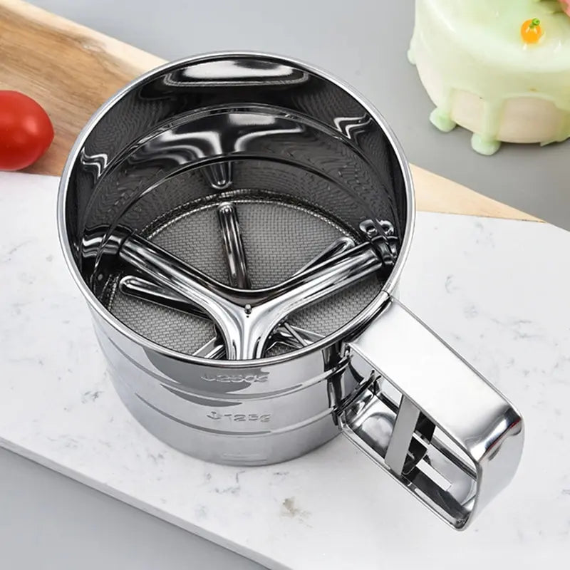 Stainless Steel Flour Sifter with Hand Press Design - Fine Mesh Baking Powder Sugar Shaker