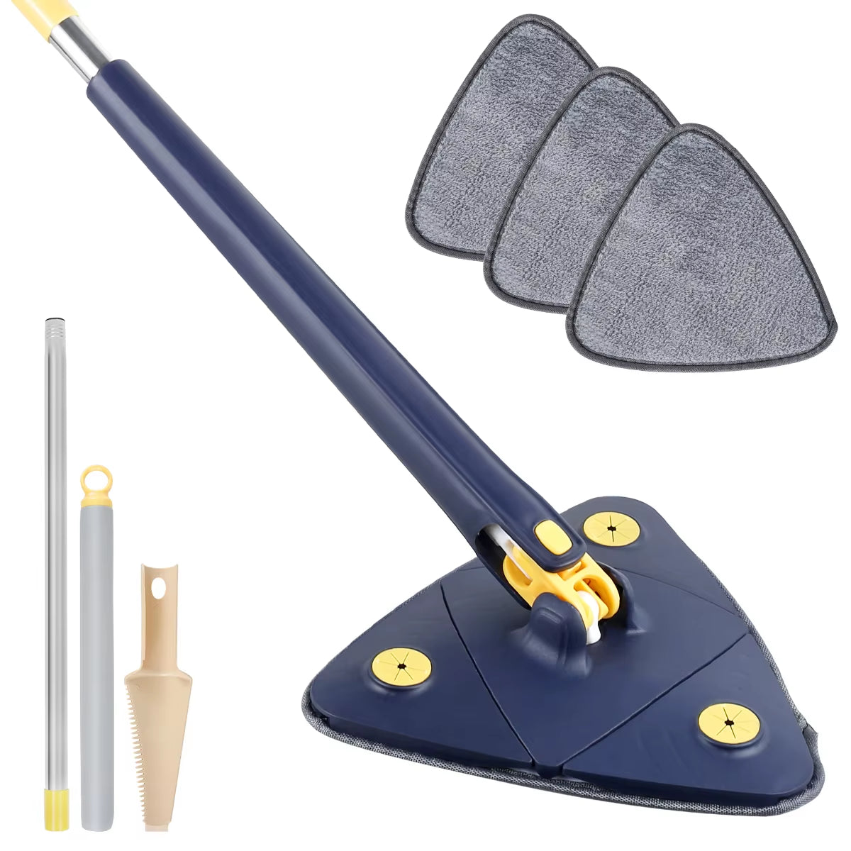 Telescopic 360° Rotatable Triangle Mop for Versatile Wet and Dry Cleaning of Ceilings, Windows, and Floors
