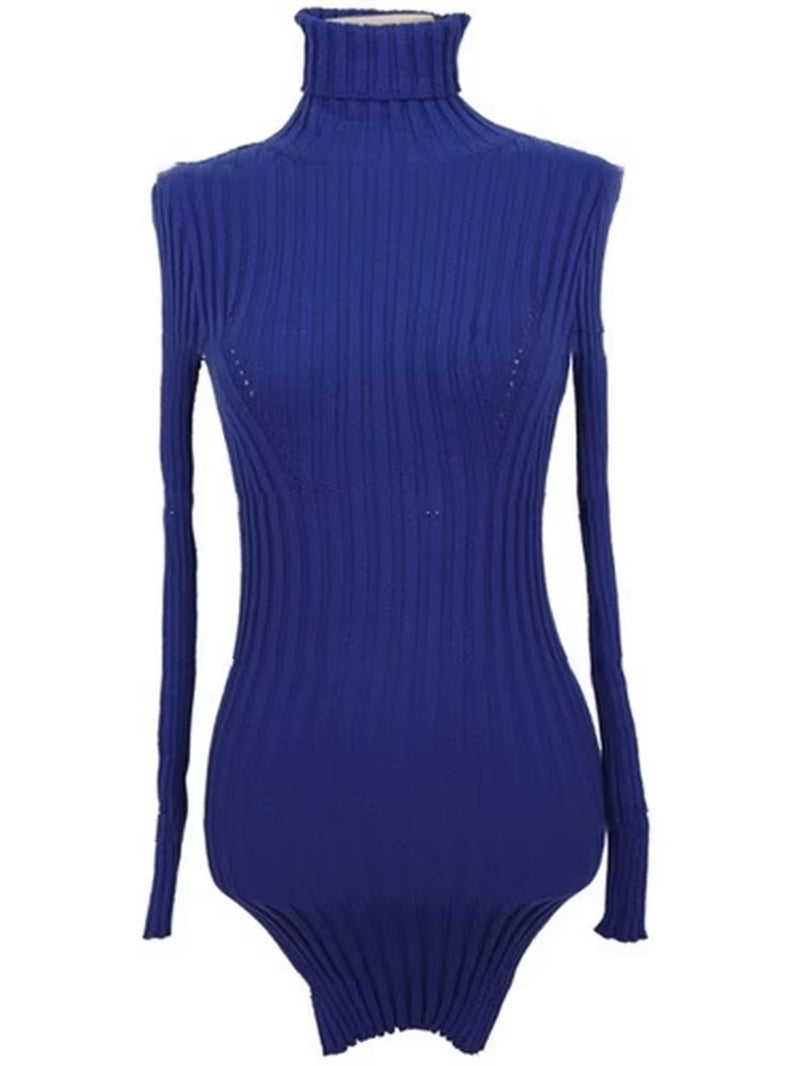 Chic Vintage Oversized Long Sleeve Bodycon Sweater Dress in Fall Blue