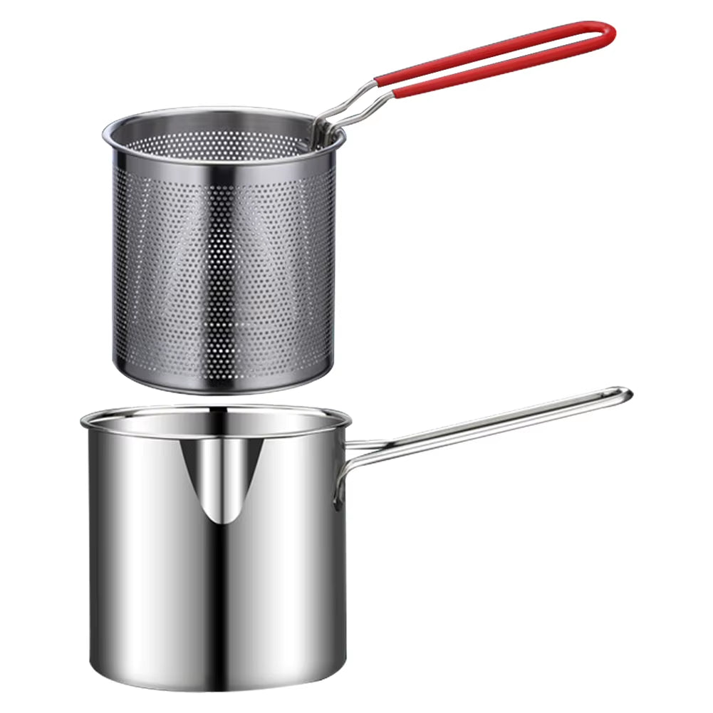 304 Stainless Steel Deep Frying Pot with Strainer - Professional Tempura Fryer for French Fries and Chicken Cooking Tools