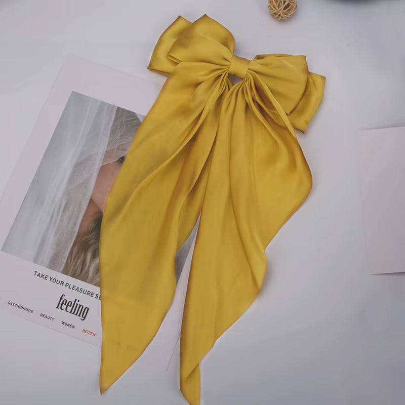 Elegant Bow Ribbon Hair Clip for Women and Girls – Solid Satin Barrettes and Ponytail Accessories, Ideal Gift for Spring