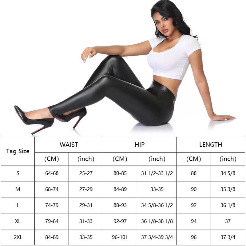 Stylish PU Faux Leather Leggings for Women - Warm, Waterproof, and Stretchy Push-Up Fitness Pants