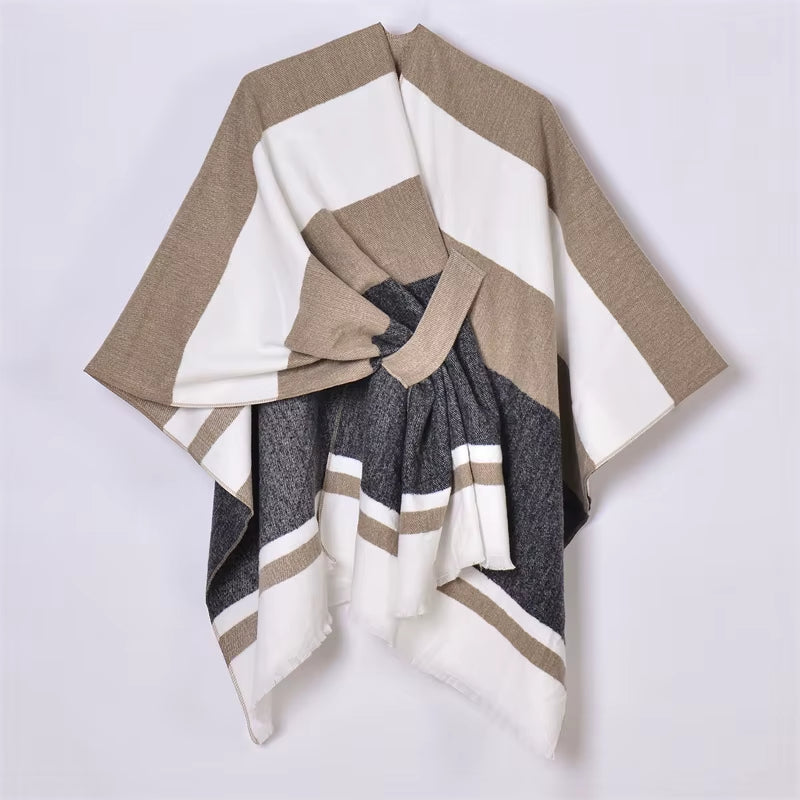 Chic Women's Shawl Wrap - Cozy Open Front Poncho Cape with Tassel Accents for Autumn and Winter