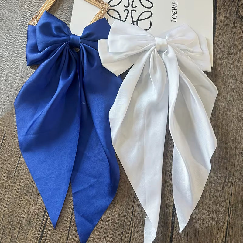 Elegant Bow Ribbon Hair Clip for Women and Girls – Solid Satin Barrettes and Ponytail Accessories, Ideal Gift for Spring