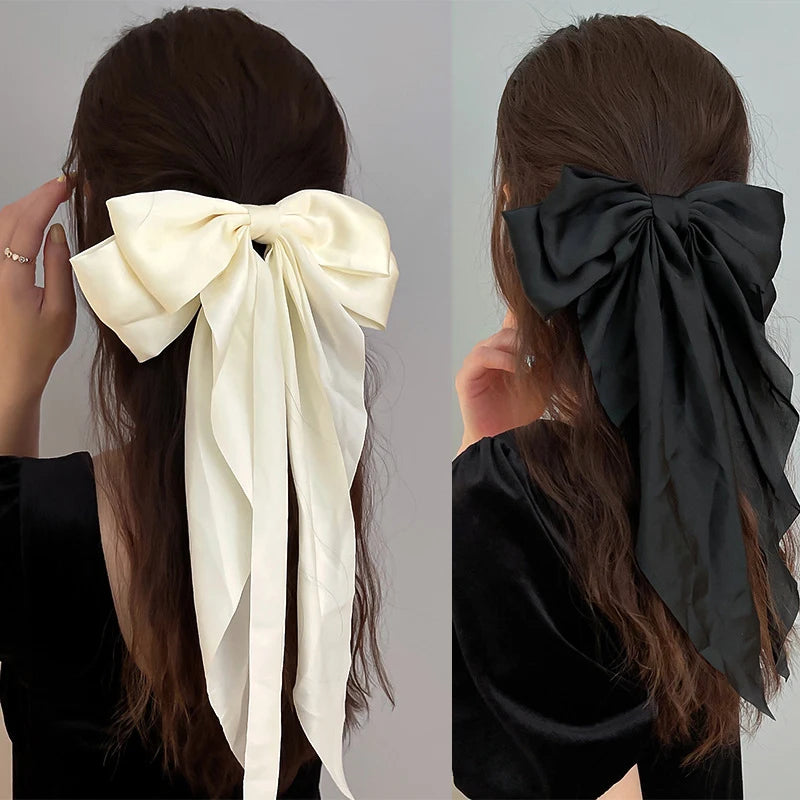 Elegant Bow Ribbon Hair Clip for Women and Girls – Solid Satin Barrettes and Ponytail Accessories, Ideal Gift for Spring