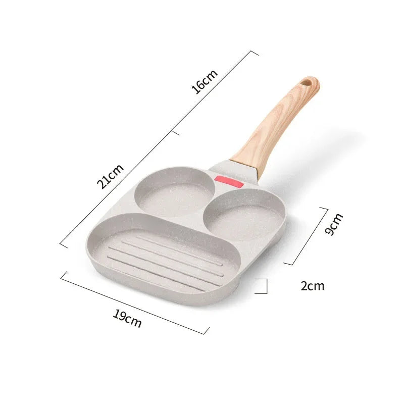 Multi-Section Nonstick Breakfast Frying Pan for Eggs, Burgers, and Steaks - Three-in-One Cookware Omelet Pan