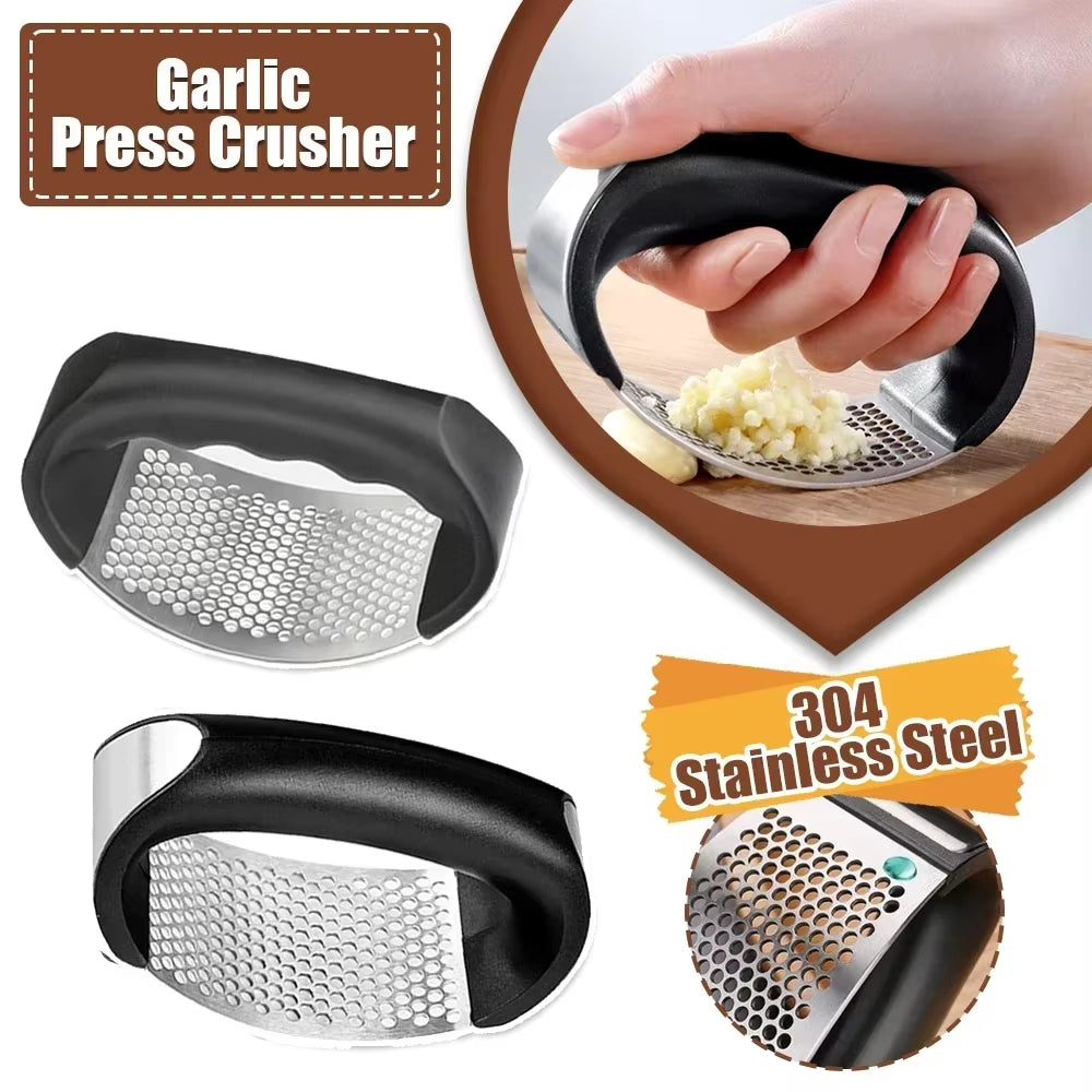 Stainless Steel Manual Garlic Press and Chopper - Versatile Kitchen Gadget for Fruits and Vegetables