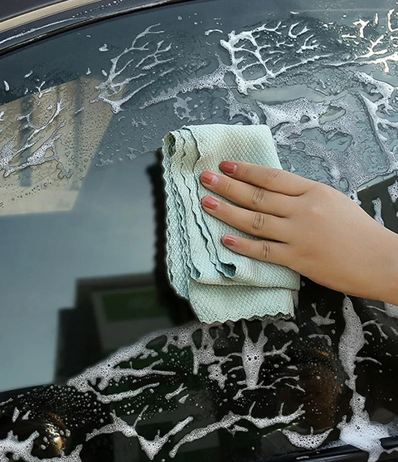 10-Pack Lint-Free Microfiber Glass Cleaning Cloths for Windows, Cars, Kitchens, and Mirrors - Reusable Fish Scale Design for Streak-Free Polishing