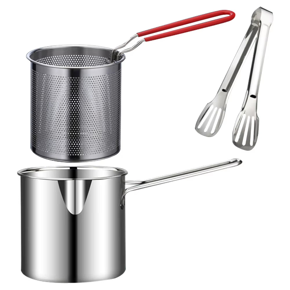 304 Stainless Steel Deep Frying Pot with Strainer - Professional Tempura Fryer for French Fries and Chicken Cooking Tools