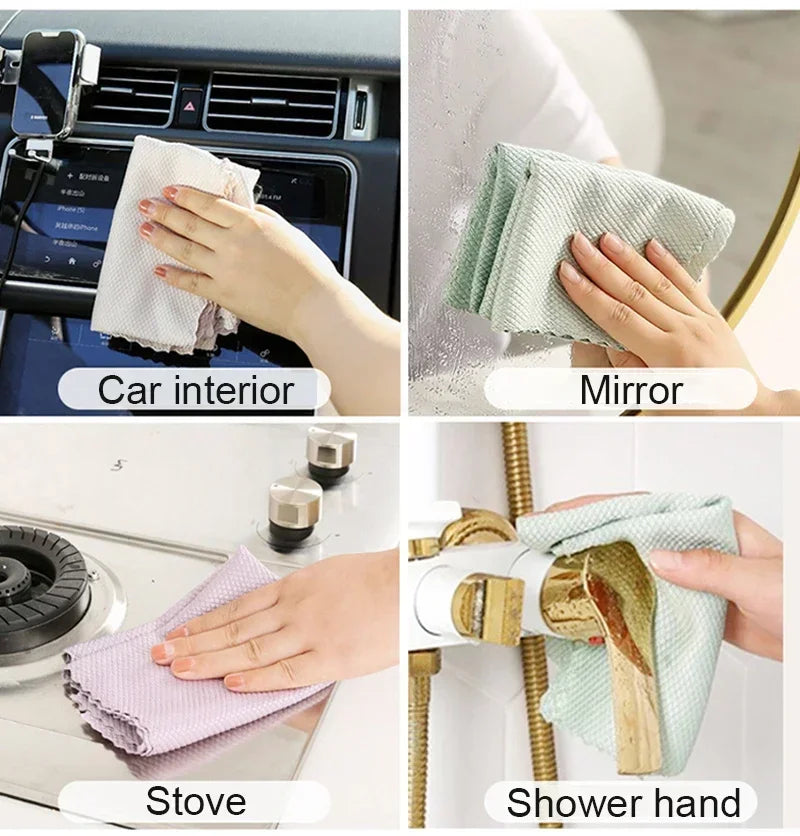 10-Pack Lint-Free Microfiber Glass Cleaning Cloths for Windows, Cars, Kitchens, and Mirrors - Reusable Fish Scale Design for Streak-Free Polishing