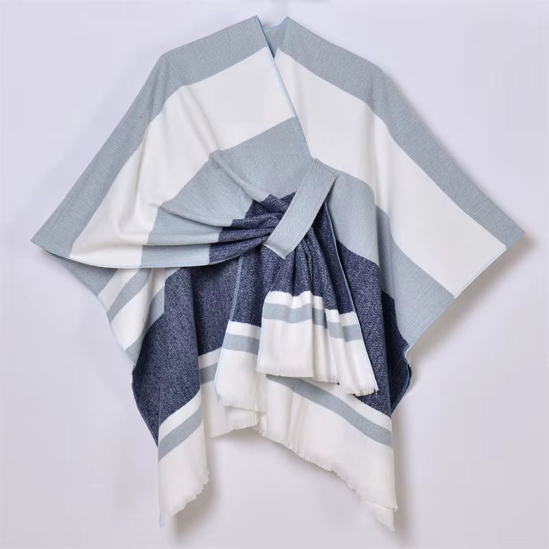 Chic Women's Shawl Wrap - Cozy Open Front Poncho Cape with Tassel Accents for Autumn and Winter