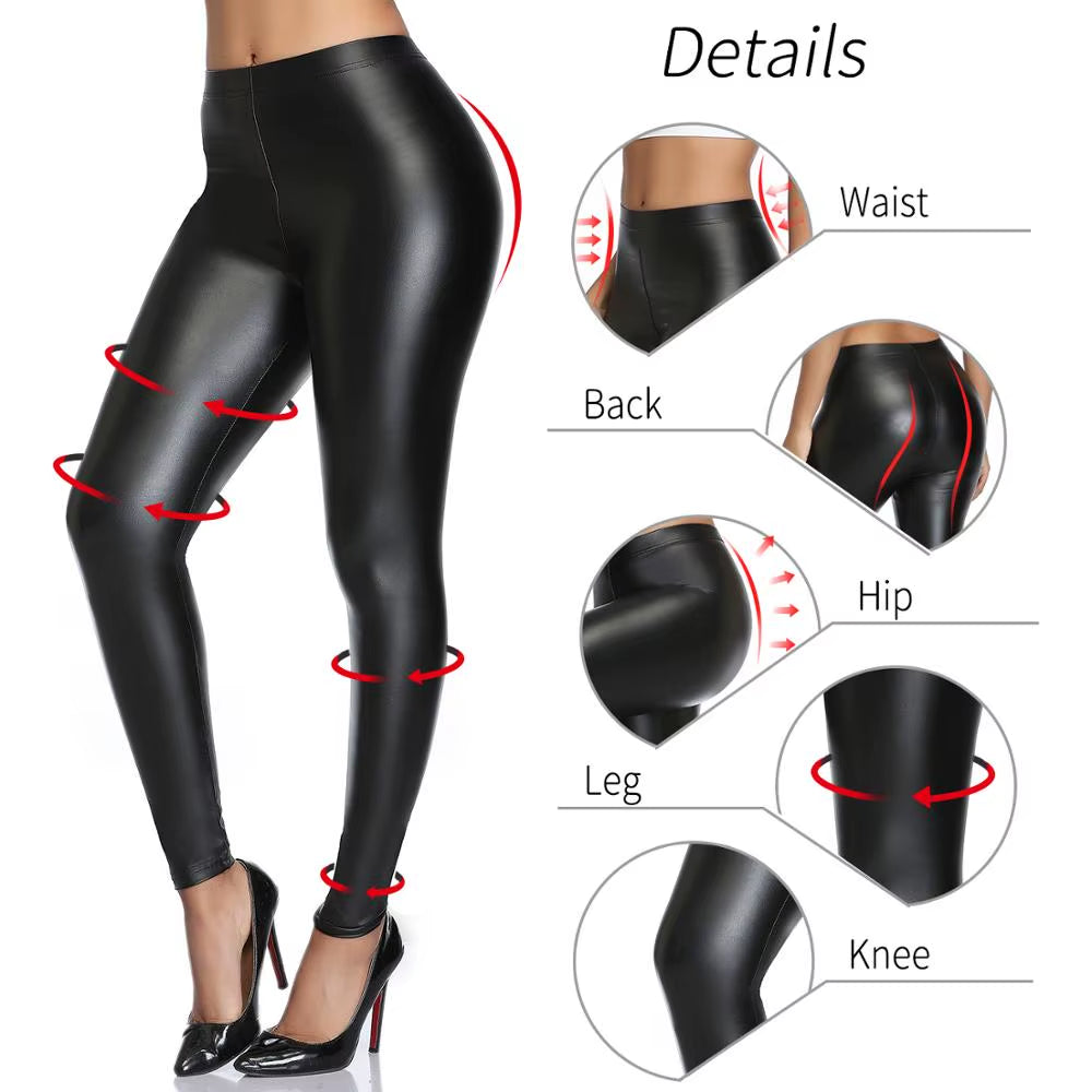 Stylish PU Faux Leather Leggings for Women - Warm, Waterproof, and Stretchy Push-Up Fitness Pants