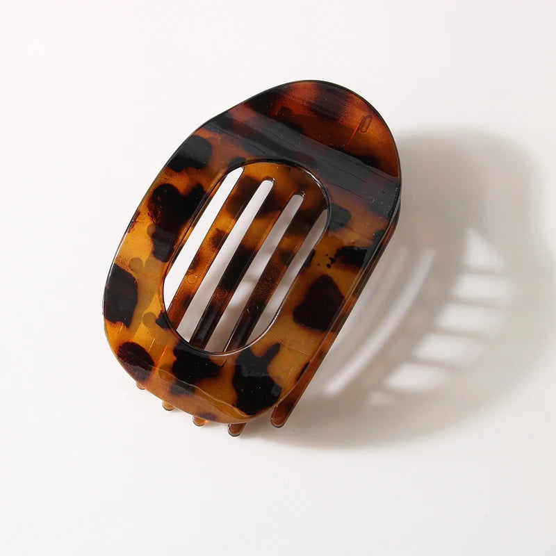 Elegant Leopard Print Oval Flat Hair Clips for Women - Trendy French Claw Hair Accessories