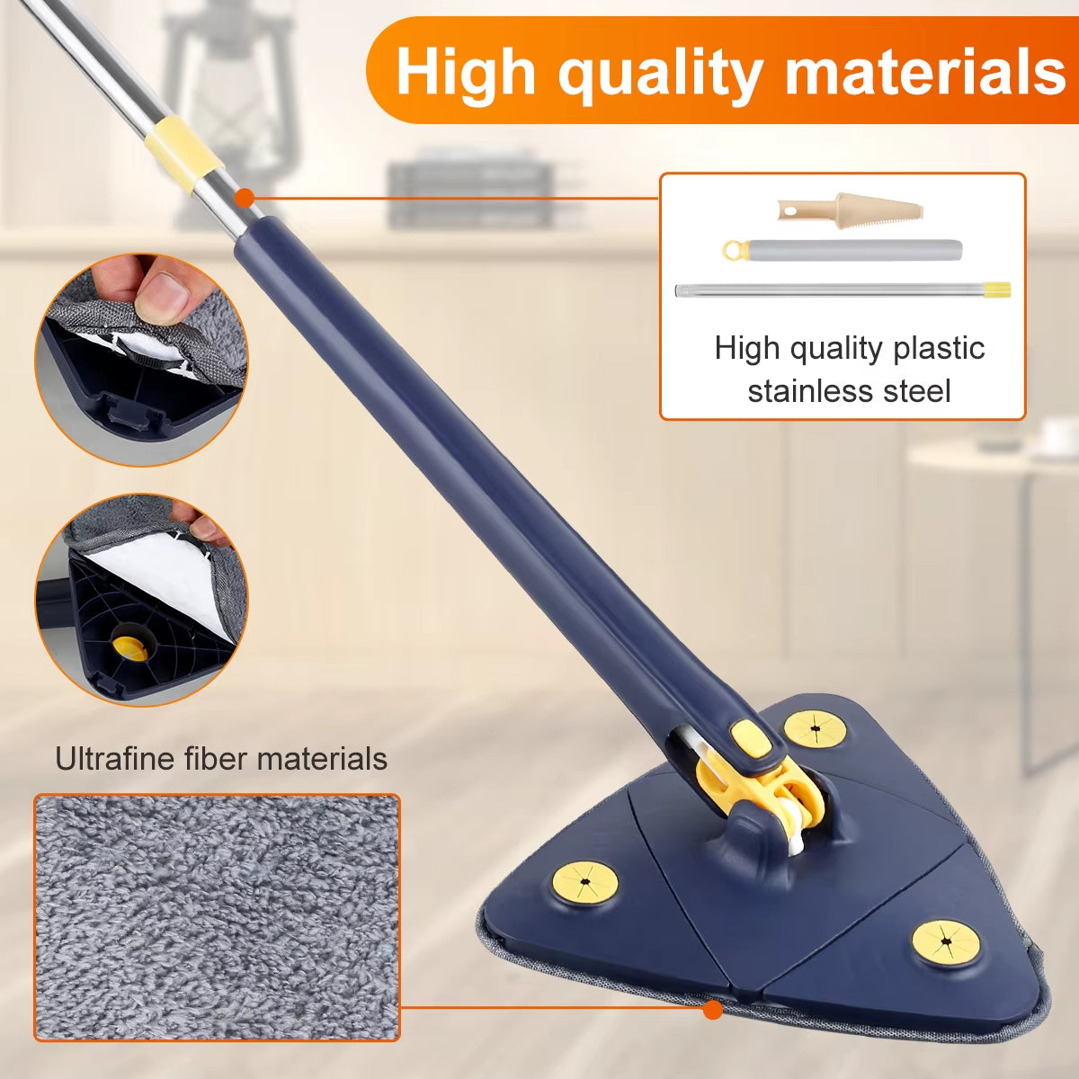 Telescopic 360° Rotatable Triangle Mop for Versatile Wet and Dry Cleaning of Ceilings, Windows, and Floors