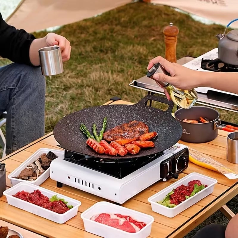 Cast Iron Non-Stick Round Roasting Pan with Double Handles for Korean BBQ and Crepes