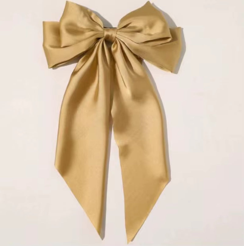 Elegant Bow Ribbon Hair Clip for Women and Girls – Solid Satin Barrettes and Ponytail Accessories, Ideal Gift for Spring