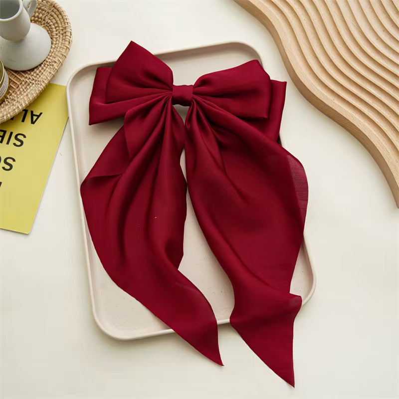 Elegant Bow Ribbon Hair Clip for Women and Girls – Solid Satin Barrettes and Ponytail Accessories, Ideal Gift for Spring