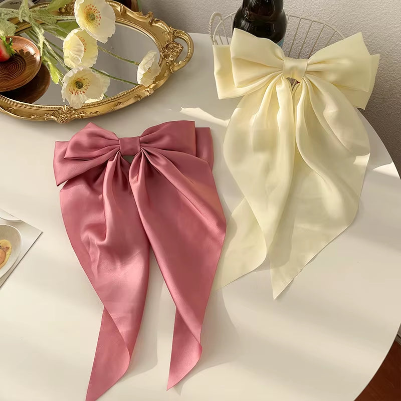 Elegant Bow Ribbon Hair Clip for Women and Girls – Solid Satin Barrettes and Ponytail Accessories, Ideal Gift for Spring