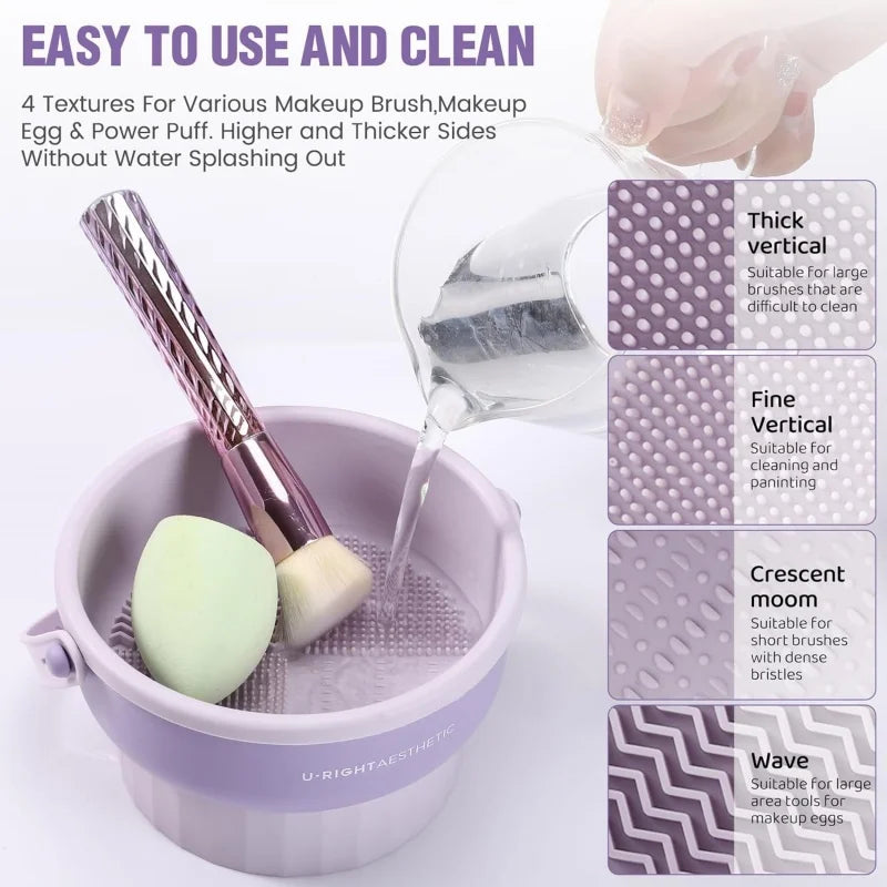 Ultimate 3-in-1 Silicone Makeup Brush Cleaner Mat with Foldable Washing Bowl & Drying Tools for Perfectly Clean Brushes and Sponges