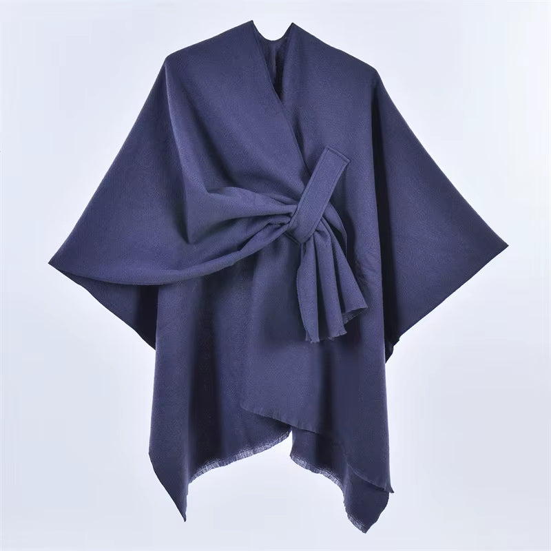 Chic Women's Shawl Wrap - Cozy Open Front Poncho Cape with Tassel Accents for Autumn and Winter
