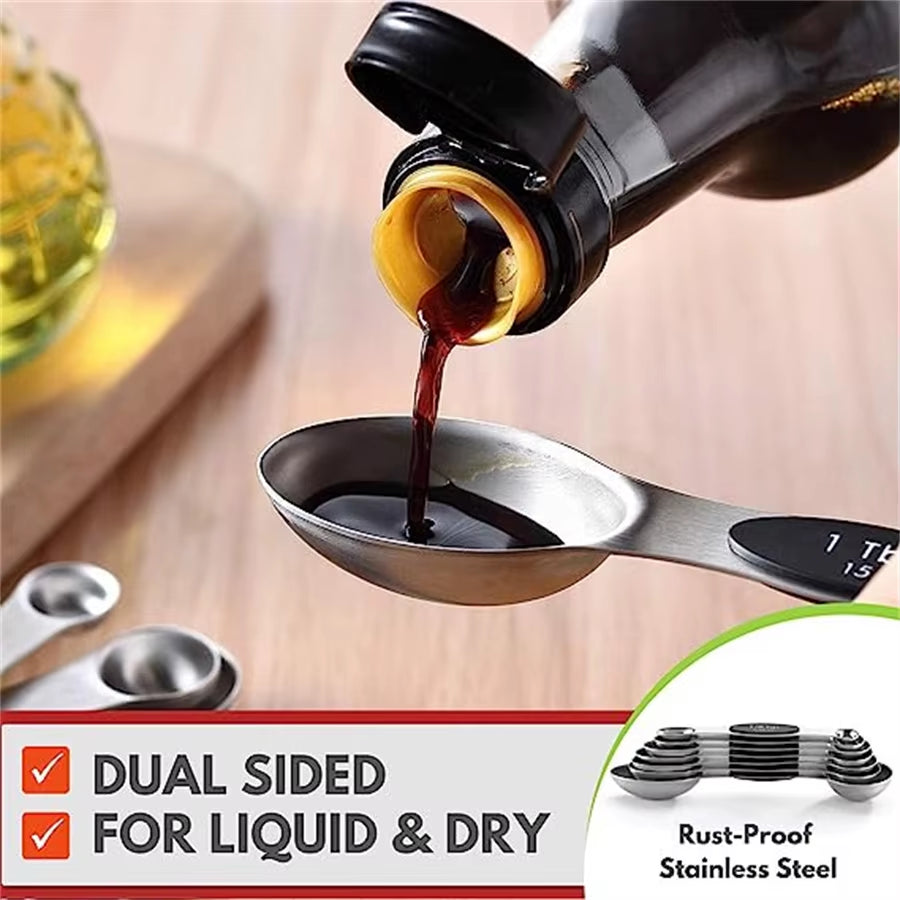 Heavy-Duty Stainless Steel Magnetic Measuring Spoons Set for Baking and Cooking, Compatible with Most Kitchen Spice Containers