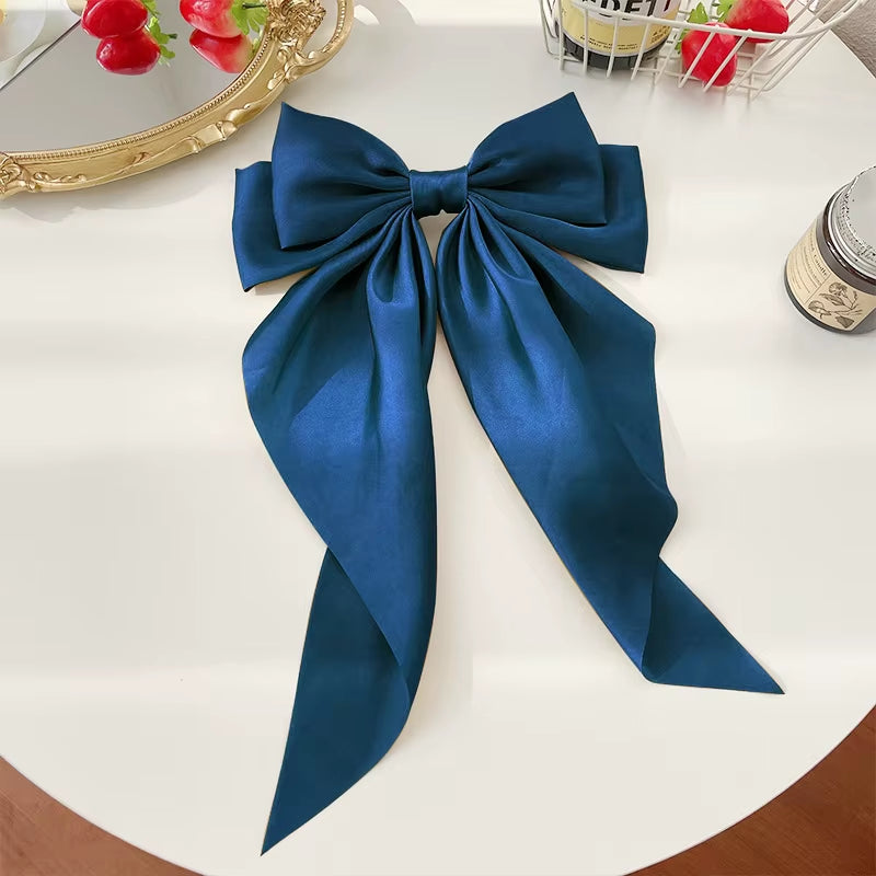 Elegant Bow Ribbon Hair Clip for Women and Girls – Solid Satin Barrettes and Ponytail Accessories, Ideal Gift for Spring