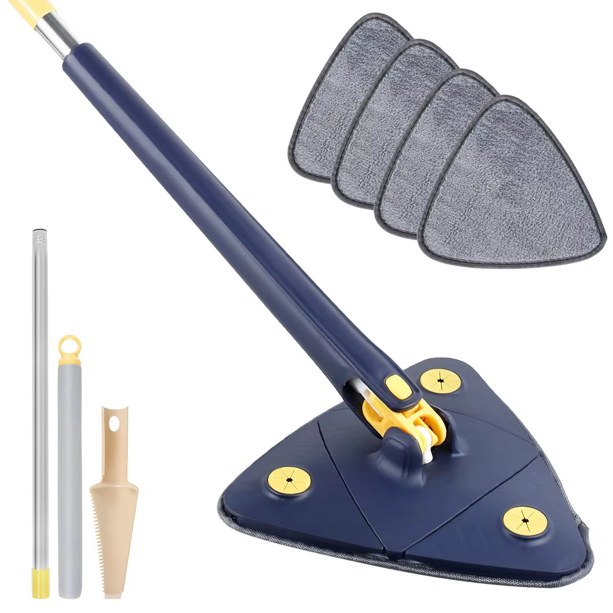 Telescopic 360° Rotatable Triangle Mop for Versatile Wet and Dry Cleaning of Ceilings, Windows, and Floors