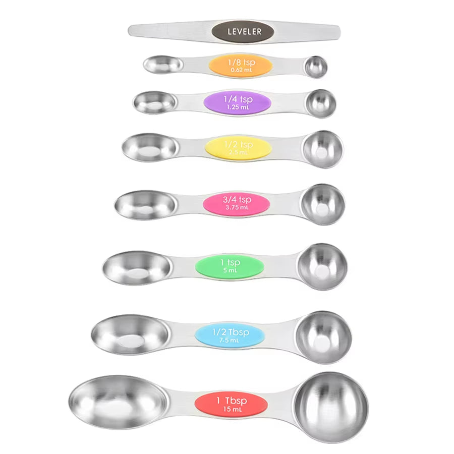 Heavy-Duty Stainless Steel Magnetic Measuring Spoons Set for Baking and Cooking, Compatible with Most Kitchen Spice Containers